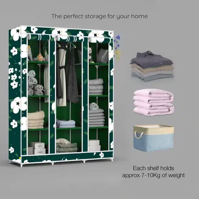 Carbon Steel 3 Door 10 Shelf Printed, Green