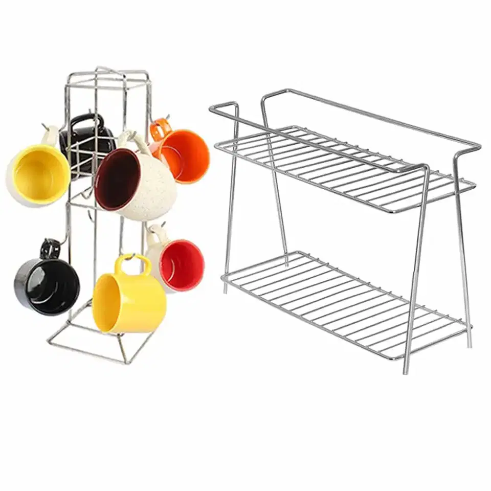 Oc9 Stainless Steel Spice Rack 2 Shelf & Cup Stand With Hook For Kitchen