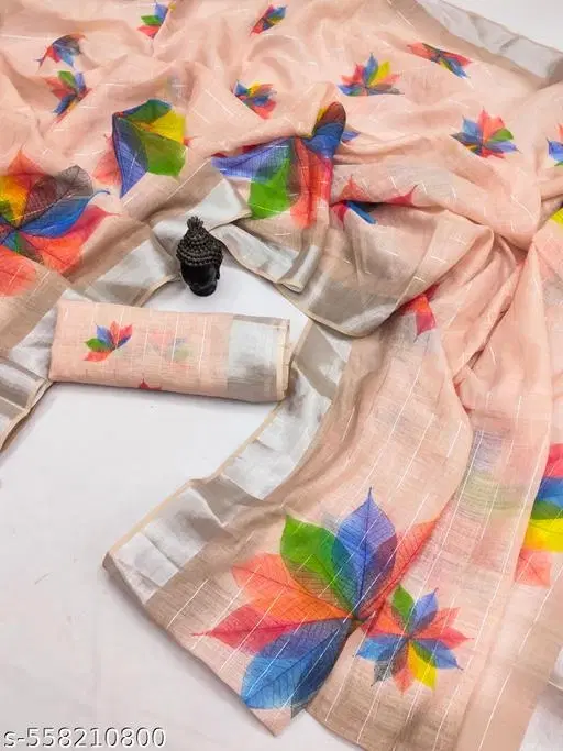 Botanical Printed Chanderi Fabric (Pink, Free Size)