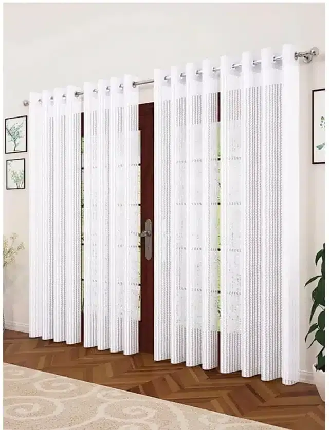 Semi Transparent Net Door Curtains, Pack of 2, White, 7 feet