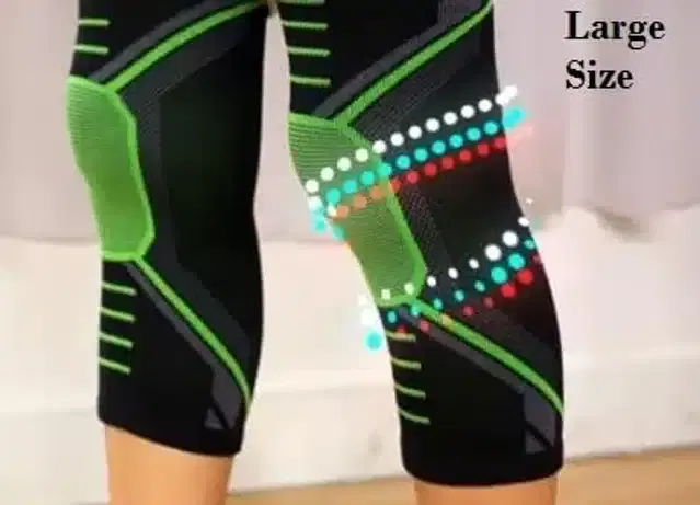 Cotton Elastic Knee Support Sleeves for Men & Women, Green & Black, Pack of 2