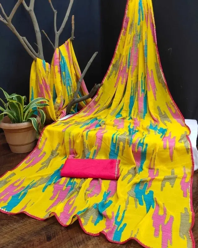 Georgette Printed Saree for Women (Yellow, 6.3 m)