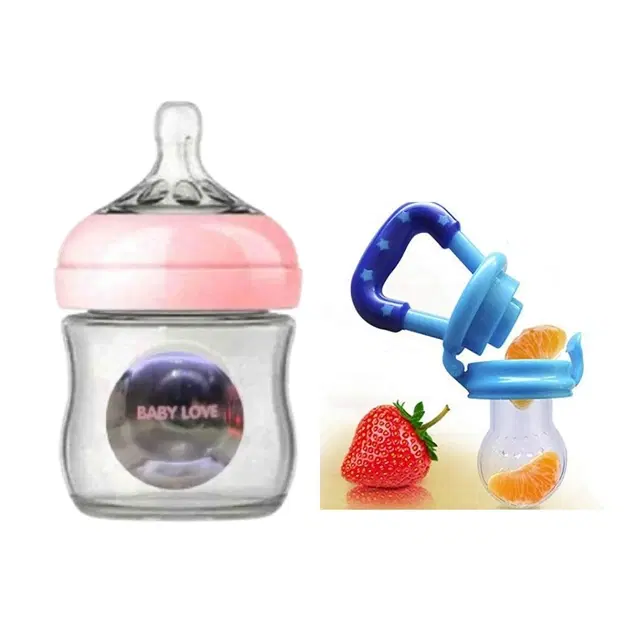 Combo of Milk Bottle, 120 ml & Fruit Nibbler for Baby, Multicolor, Set of 2