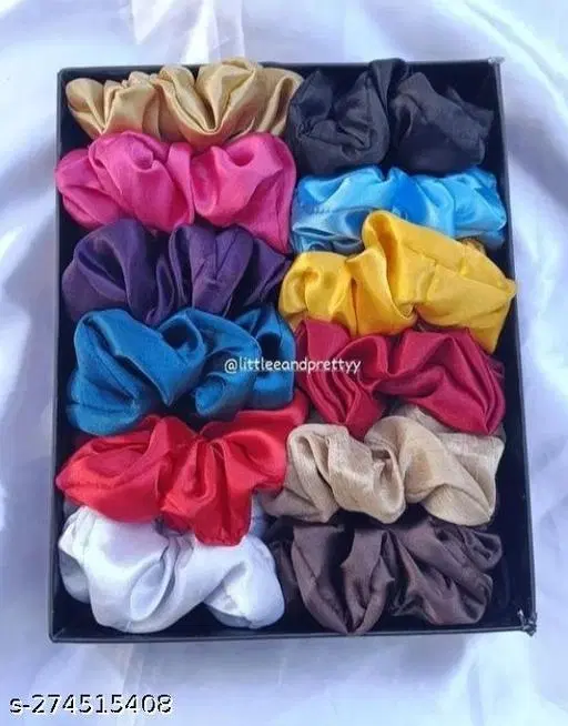Pure Silk Scrunchies for Women, Pack of 12 (Multicolor)
