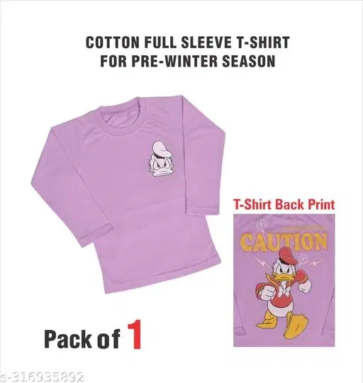 Round Neck Printed T-Shirt for Girls (Lavender, 7-8 Years)