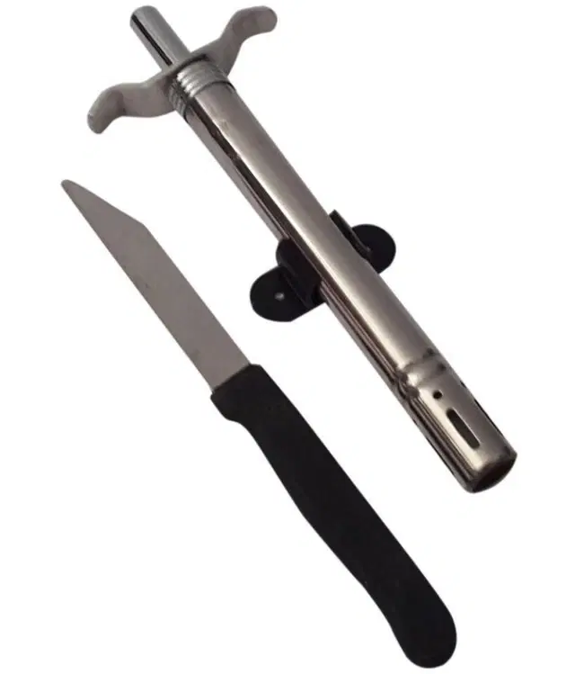 Stainless Steel Gas Stove Lighter with Knife, Silver & Black, Set of 2