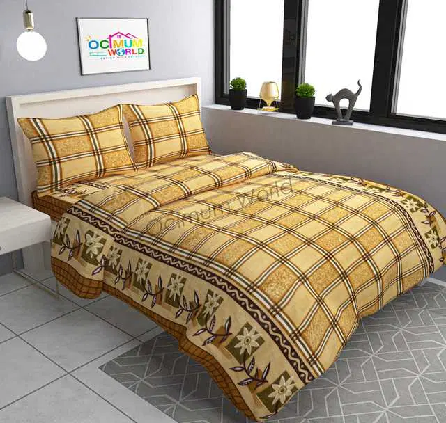 Morado Fleece Printed Double Bedsheet With Two Pillow Covers, Mustard, OW-27