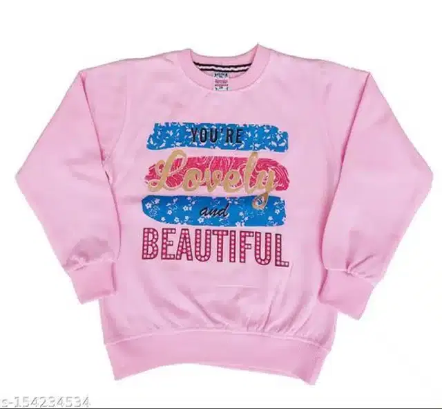 Fleece Printed Full Sleeves Round Neck Sweatshirt for Girls (Light Pink, 3-4 Years)