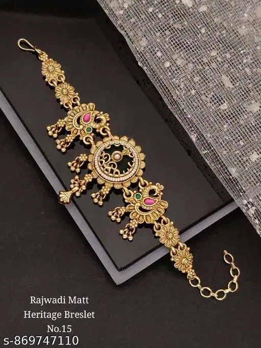 Rajwadi Mate Harriatege Bracelet for Women (Gold, Free Size)