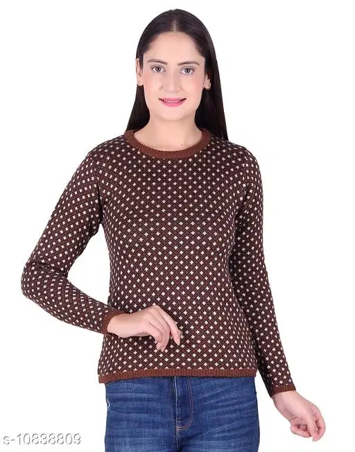 Acrylic Solid Sweater for Women (Brown, M)