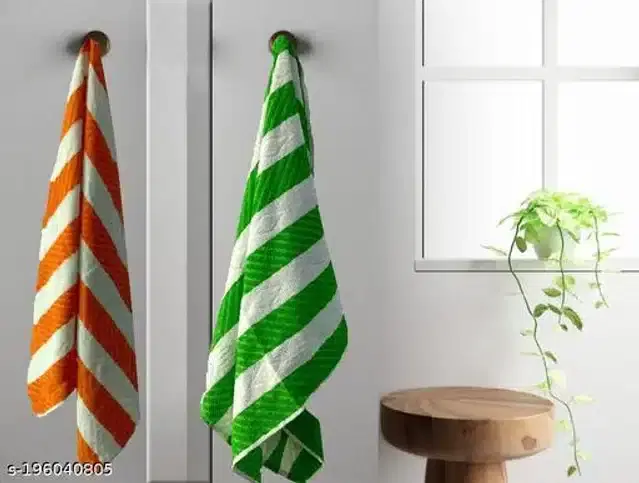 Cotton Bathing Towel, Orange & Green, Pack of 2