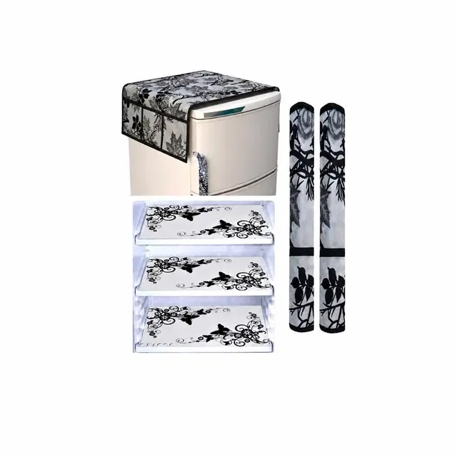 6 Pcs Fridge Cover, Top Mat with Side Pockets, 3 Pcs Shelves Mat & 2 Handle Cover (Multicolor, Set of 1)