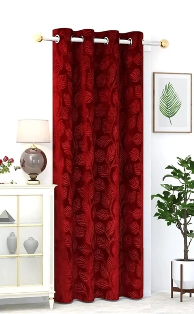 Velvet Emboss Red Door Blackout Curtain 7ft Pack of 1