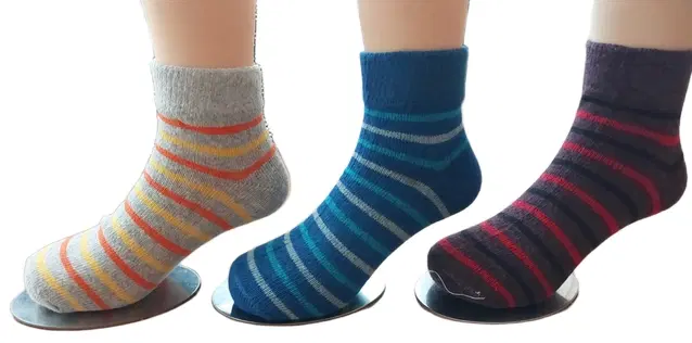 Cotton Spandex Ankle Length Socks for Kids K-NTA-110, Pack of 3, Multicolor