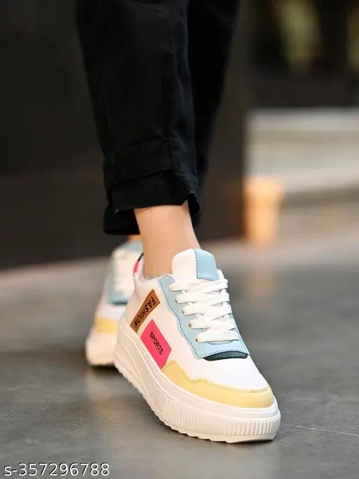 Colorblocked Synthetic Sneakers for Women (White, IND-3)