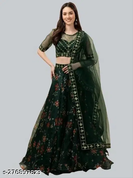 Lehenga Choli for Women (Green, Free Size)