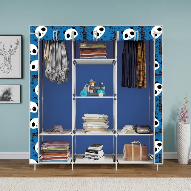 Plastic Printed Collapsible Wardrobe, Blue