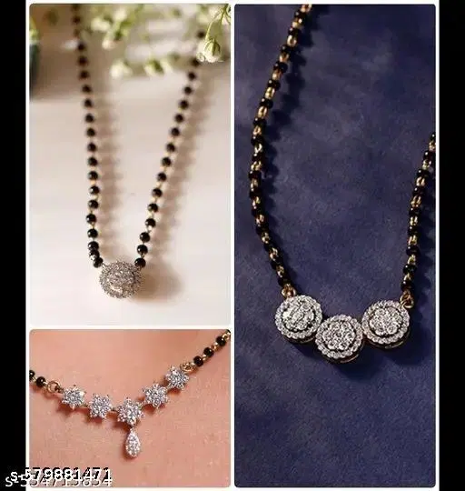 White Single Strand Mangalsutra for Women, Pack of 3 (Free Size)