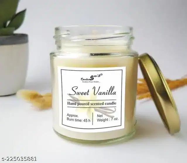Sweet Vanilla Scented Glass Jar Candle, Cream