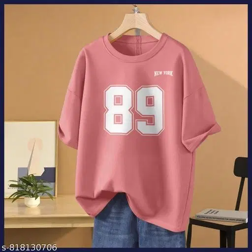 Cotton Blend Printed T-shirt for Women, Pink (XL)