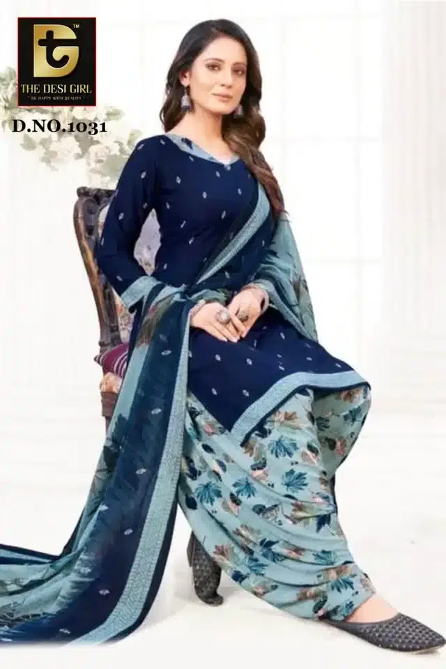 Synthetic Unstitched Dress Material for Women & Girls (Blue)