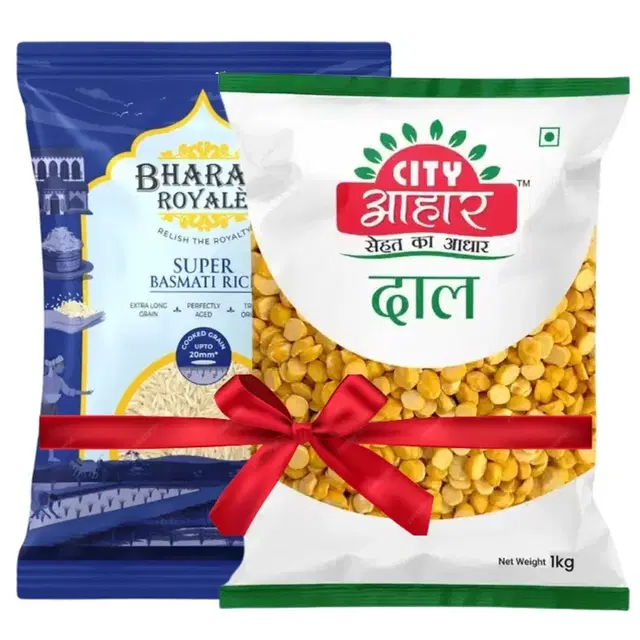 Bharat Royale Super Basmati Rice 900 g + City Aahar Moong Dhuli 1 kg