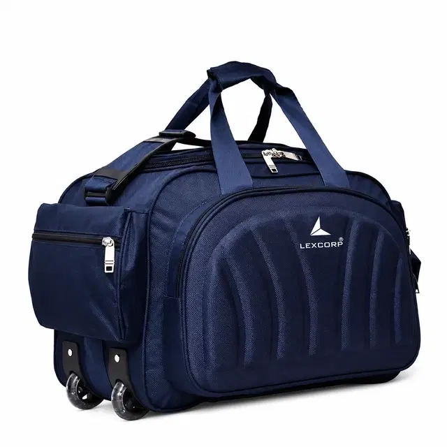 Polyester Trolley Duffel Bag with Wheels, Vertical Lines Design, Blue [60 L]
