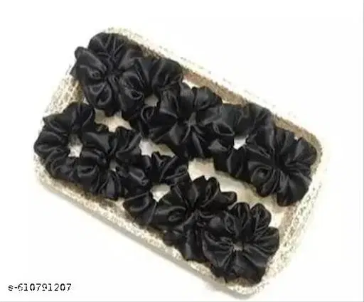 Scrunchies for Women (Black, Pack of 12)