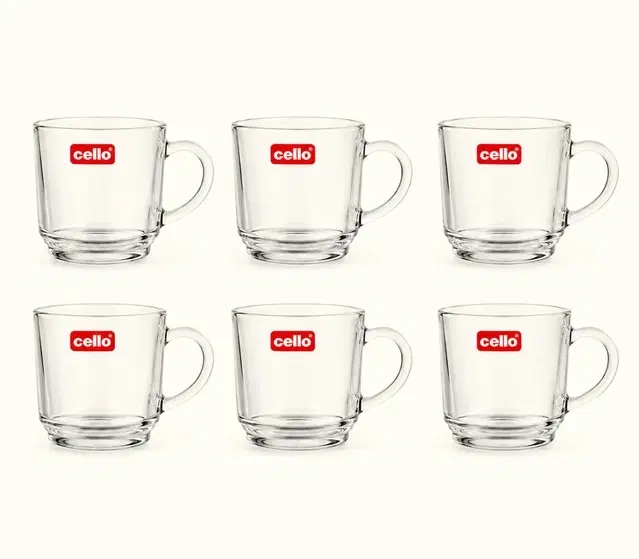 Cello Stockholm Glass Cup, 120 ml | Set Of 6 | Heat-Resistant Lead-Free Glass | Tea, Coffee & Green Tea Cup For Home & Office