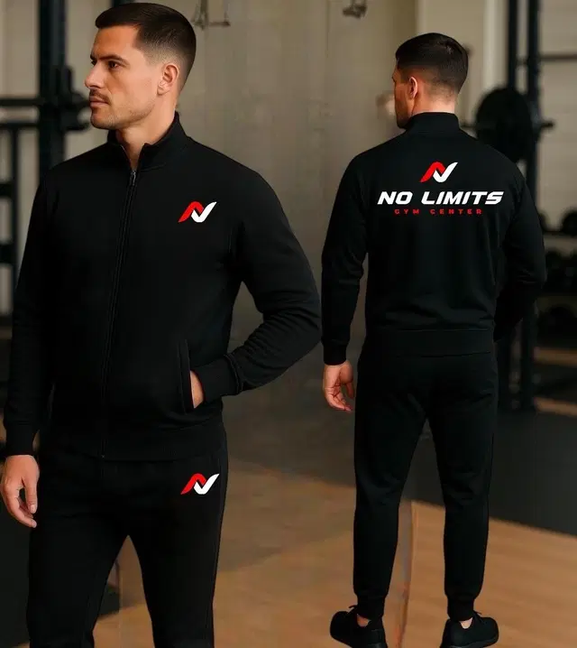 Polyester Printed Tracksuit for Men, Black (S)