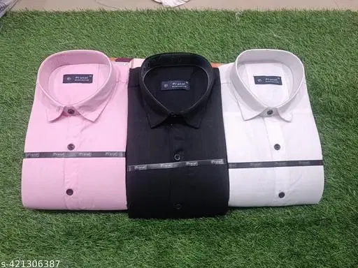 Cotton Blend Solid Shirts for Men, Multicolor, Pack of 3 (M)