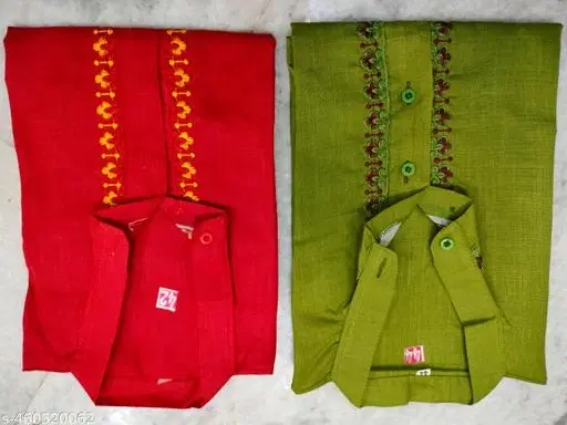 Cotton Solid Kurta for Men, Green & Red, Pack of 2 (M)