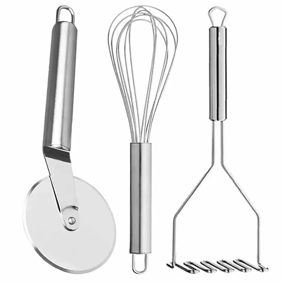 Oc9 Stainless Steel Egg Whisk & Pizza Cutter & Potato Masher For Kitchen Tool Set