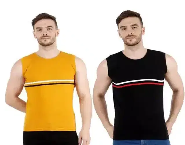 Sleevesless Vest for Men, Pack of 2 (Black & Mustard, S)