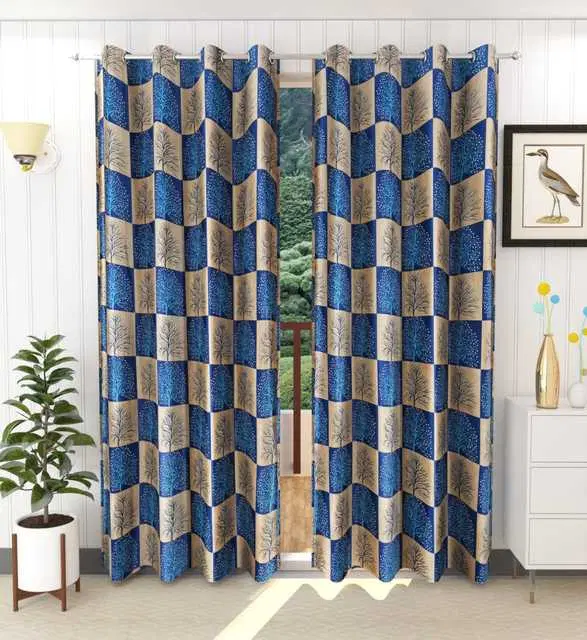 WI Latest Design Beautiful Curtains, Set of 2, Blue, 7Ft X 4Ft, W-29