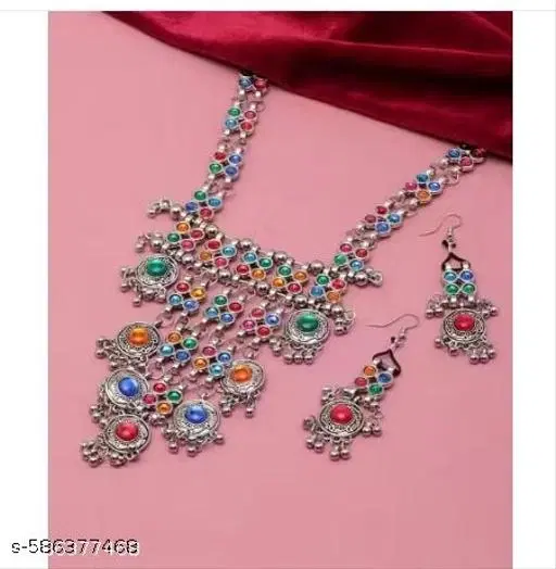 trending multicolor stone silver oxidized jewellery