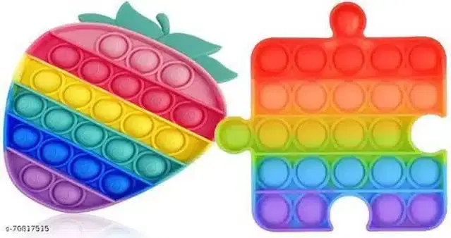 Silicone Pop It Fidget Stress Relief Toy, Multicolor, Pack of 2