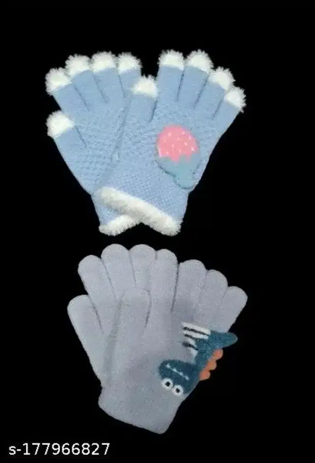 Woolen Winter Gloves for Kids, Set of 2 (Sky Blue, 3-6 Years)