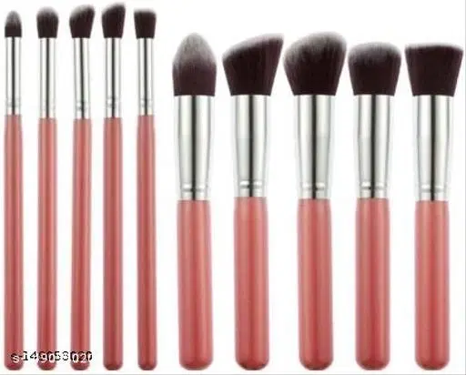Pink 10pcs Synthetic Hair Wooden Handle Precision Kabuki Foundation Powder Eyeshadow Blending Makeup Brush  (Pack of 10)