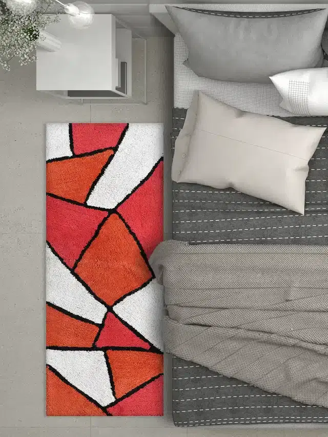 Abstract Bedside Runner with Antiskid Back, 20"x48", Orange
