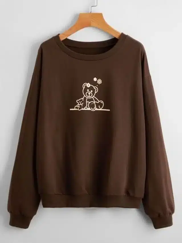 Fleece Full Sleeves Sweatshirt for Women (Brown, S)