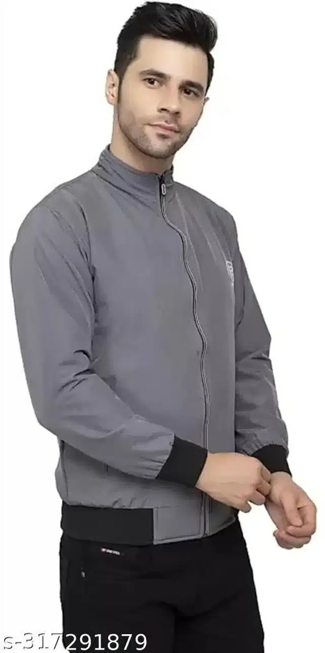 PU Jacket for Men (Grey, M)