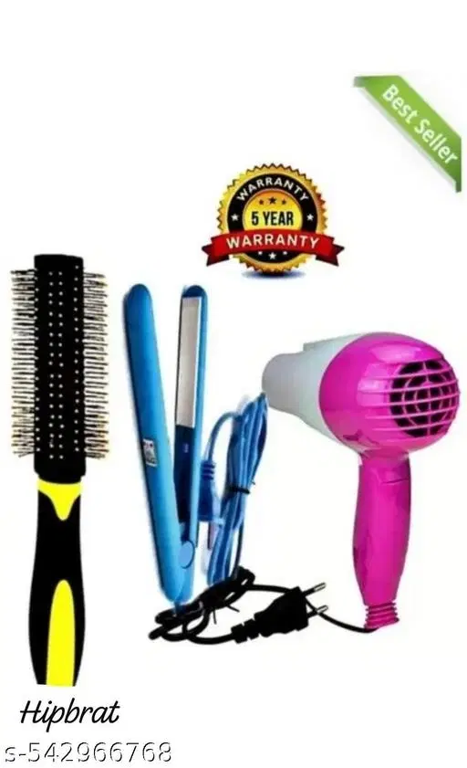 Combo of Hair Brush, Hair Straightener & Hair Dryer, Multicolor, Set of 3