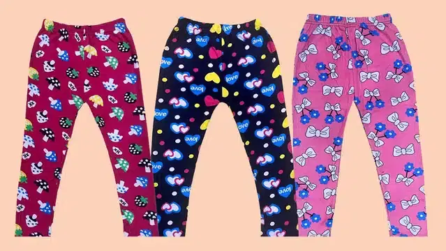 Fleece Printed Tights for Girls, Pack of 3 (Multicolor, 6-7 Years)