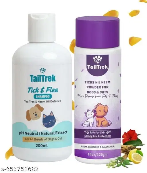 TailTrek Anti-Tick And Flea Shampoo With Calendula Powder For All Breeds Like Dogs,(120+200ml) Pack ) Of 1