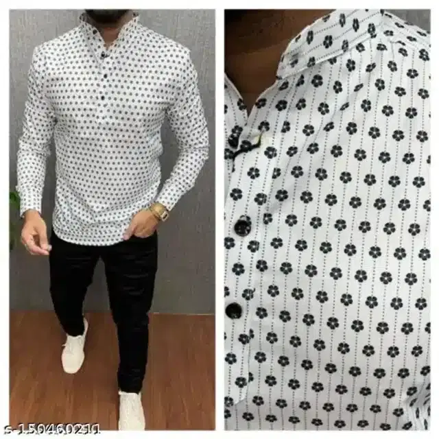 Short Kurta for Men (Black & White, XXL)