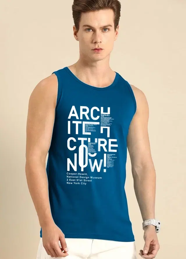 Polyester Printed Vest for Men (Teal, M)