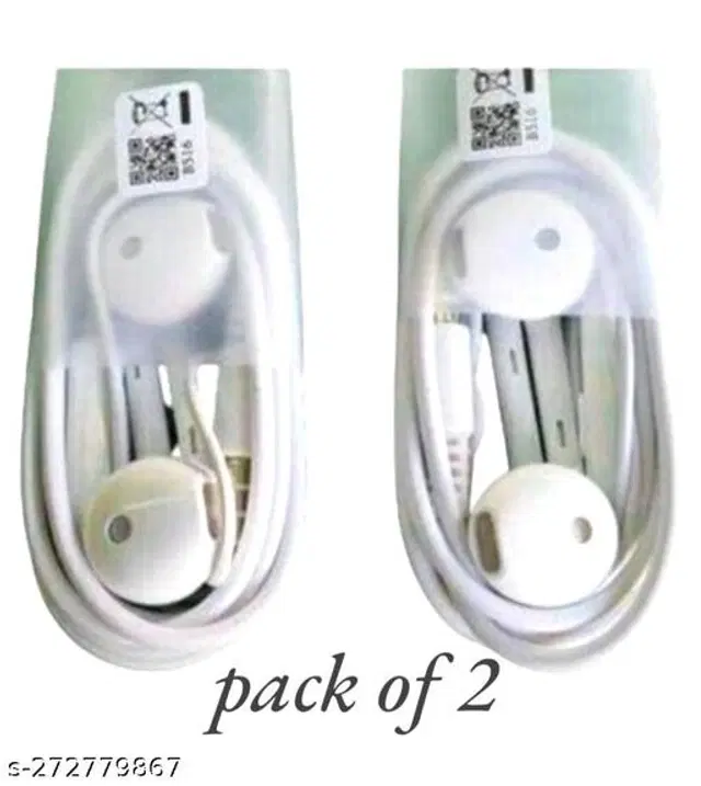 Premium 3.5 mm Jack Wired Earphones, White, Pack of 2
