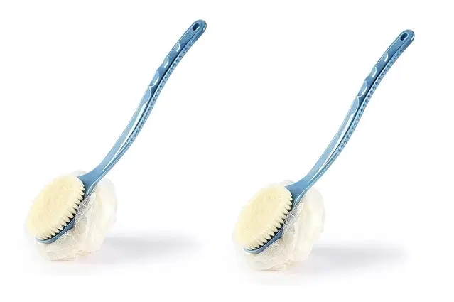 2-in-1 Loofah with Handle Body Back Scrubber cum Bath Brush, Assorted, Pack of 2