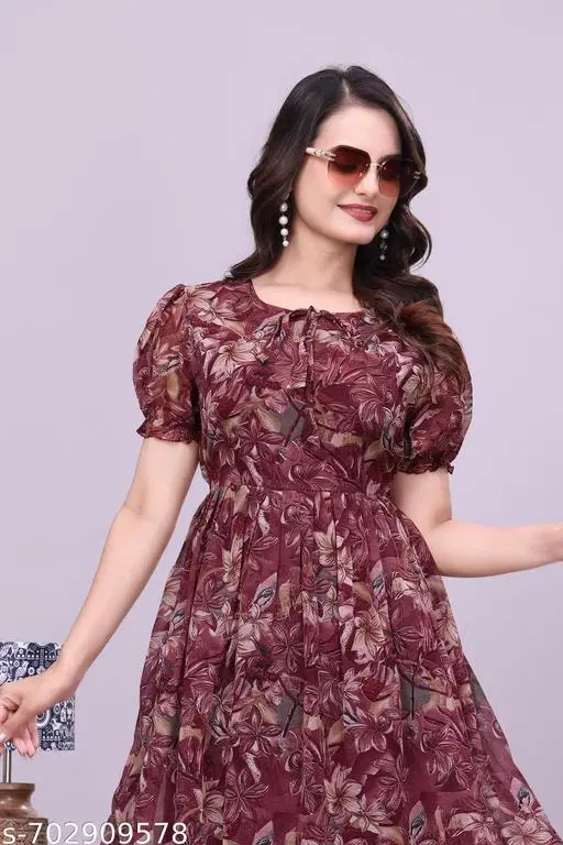 Floral One Piece Dress (Purple, S)